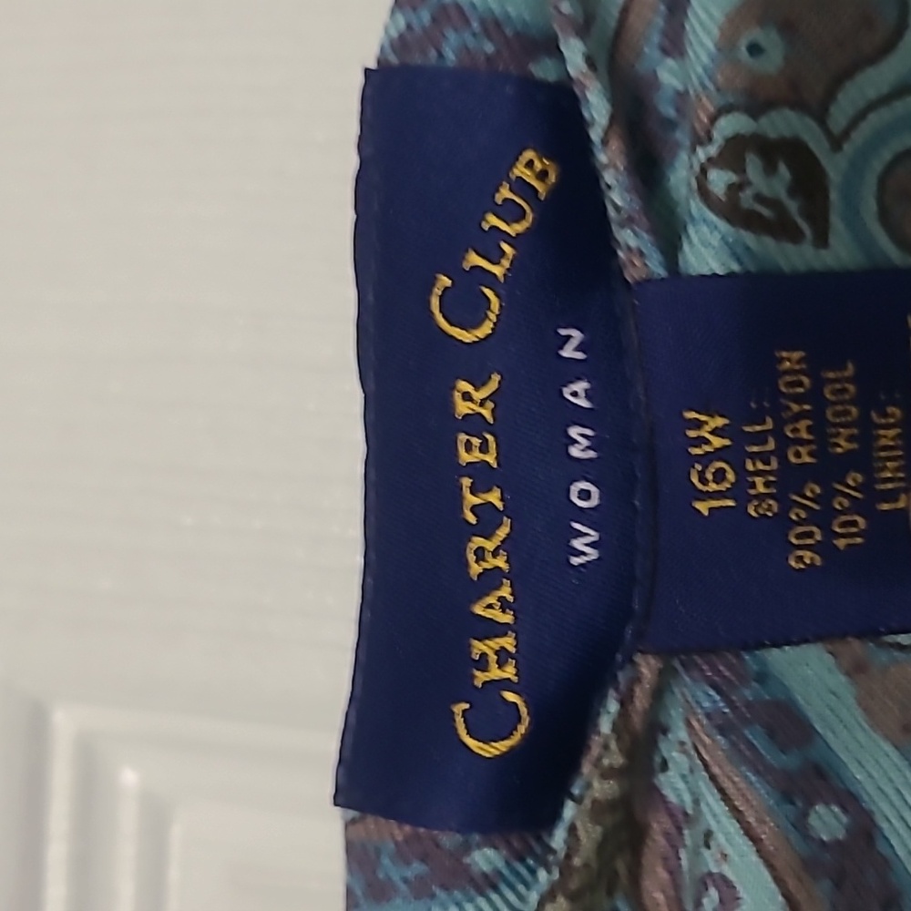 Charter Club Teal and Gray Paisley A-Line Skirt - Picture 2 of 6